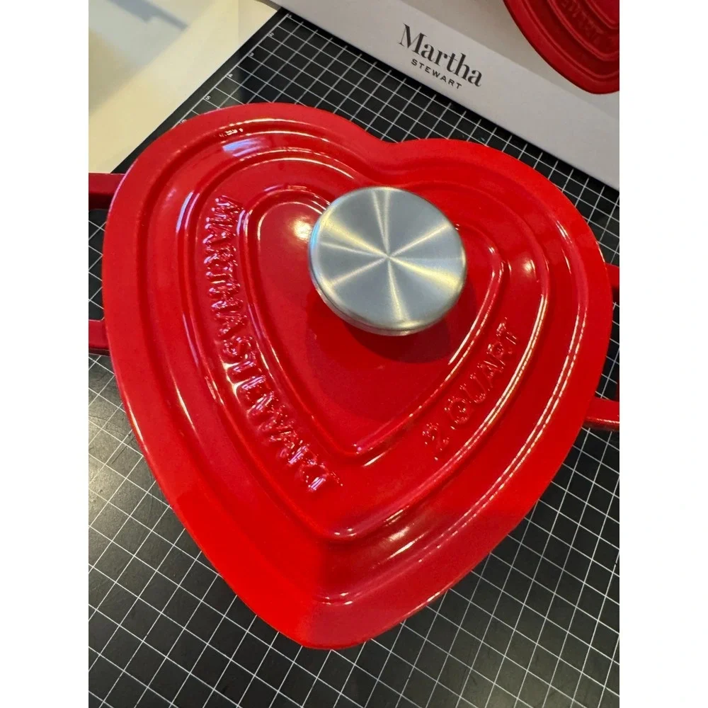 Martha Stewart Collector's Enameled Cast Iron Heart Dutch Oven 2 Qt Red with Lid